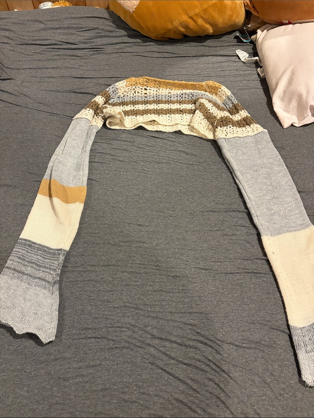Striped Open-Knit Women's Sweater Scarf - Neutral Stripes